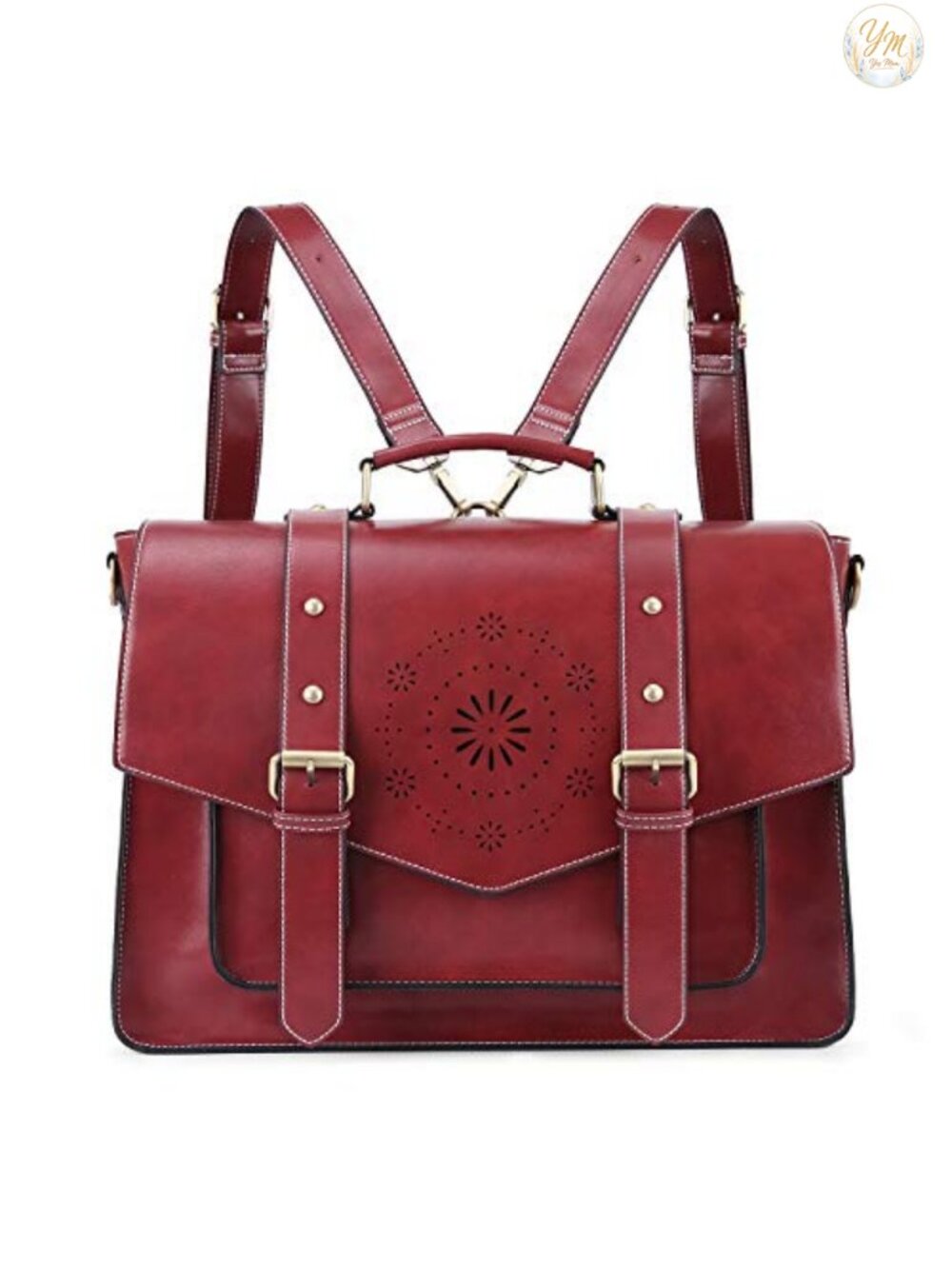 ECOSUSI Vegan Leather Laptop Backpack Fits 15.6 Inch Messenger Satchel